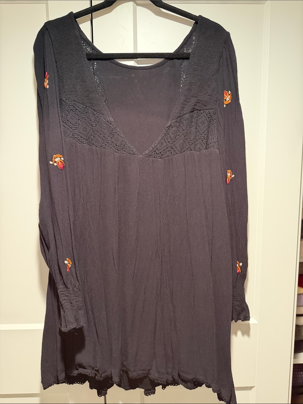 Free People Black Long-Sleeve Embroidered Boho dress - Picture 4 of 4